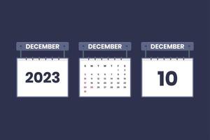 10 de diciembre de 2023 icono de calendario para horario, cita, concepto de fecha importante vector