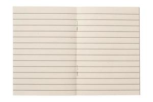 Open blank lined notebook paper texture isolated on white background photo