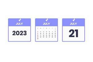 July calendar design. July 21 2023 calendar icon for schedule, appointment, important date concept vector