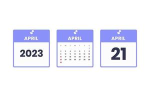 April calendar design. April 21 2023 calendar icon for schedule, appointment, important date concept vector