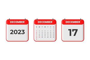 diseño de calendario de diciembre de 2023. 17 de diciembre de 2023 icono de calendario para horario, cita, concepto de fecha importante vector