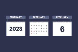 6 de febrero de 2023 icono de calendario para horario, cita, concepto de fecha importante vector