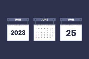 25 de junio de 2023 icono de calendario para horario, cita, concepto de fecha importante vector