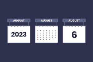 6 August 2023 calendar icon for schedule, appointment, important date concept vector