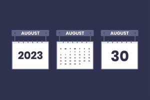 30 de agosto de 2023 icono de calendario para horario, cita, concepto de fecha importante vector