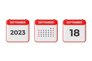 September 18 calendar design icon. 2023 calendar schedule, appointment, important date concept vector