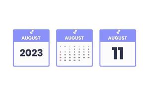 August calendar design. August 11 2023 calendar icon for schedule, appointment, important date concept vector