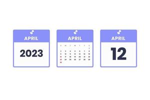 April calendar design. April 12 2023 calendar icon for schedule, appointment, important date concept vector