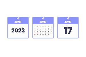 June calendar design. June 17 2023 calendar icon for schedule, appointment, important date concept vector