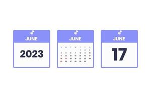 June calendar design. June 17 2023 calendar icon for schedule, appointment, important date concept vector