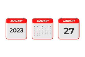 January 2023 calendar design. 27th January 2023 calendar icon for schedule, appointment, important date concept vector