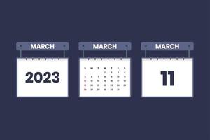 11 de marzo de 2023 icono de calendario para horario, cita, concepto de fecha importante vector