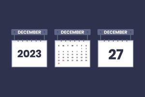 27 December 2023 calendar icon for schedule, appointment, important date concept vector