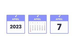 April calendar design. April 7 2023 calendar icon for schedule, appointment, important date concept vector