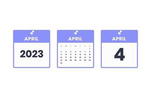 April calendar design. April 4 2023 calendar icon for schedule, appointment, important date concept vector