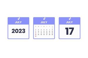 July calendar design. July 17 2023 calendar icon for schedule, appointment, important date concept vector