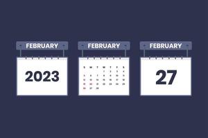 27 de febrero de 2023 icono de calendario para horario, cita, concepto de fecha importante vector