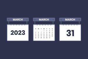 31 de marzo de 2023 icono de calendario para horario, cita, concepto de fecha importante vector