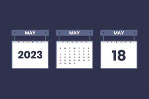 18 de mayo de 2023 icono de calendario para horario, cita, concepto de fecha importante vector