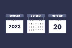 20 October 2023 calendar icon for schedule, appointment, important date concept vector