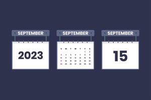 15 September 2023 calendar icon for schedule, appointment, important date concept vector