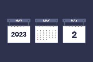 2 de mayo de 2023 icono de calendario para horario, cita, concepto de fecha importante vector