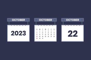 22 October 2023 calendar icon for schedule, appointment, important date concept vector