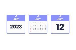 July calendar design. July 12 2023 calendar icon for schedule, appointment, important date concept vector