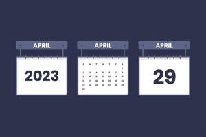 29 April 2023 calendar icon for schedule, appointment, important date concept vector