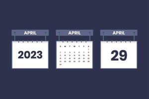 29 de abril de 2023 icono de calendario para horario, cita, concepto de fecha importante vector