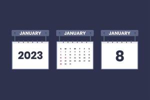 8 January 2023 calendar icon for schedule, appointment, important date concept vector