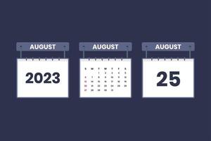 25 August 2023 calendar icon for schedule, appointment, important date concept vector