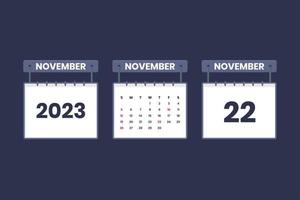 22 de noviembre de 2023 icono de calendario para horario, cita, concepto de fecha importante vector