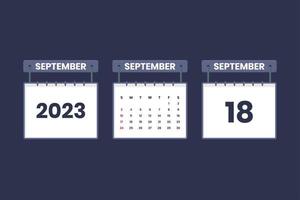 18 September 2023 calendar icon for schedule, appointment, important date concept vector