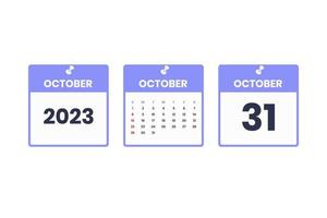 October calendar design. October 31 2023 calendar icon for schedule, appointment, important date concept vector