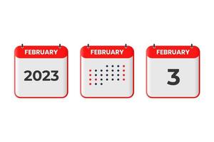 3 de febrero icono de diseño de calendario. calendario 2023, cita, concepto de fecha importante vector