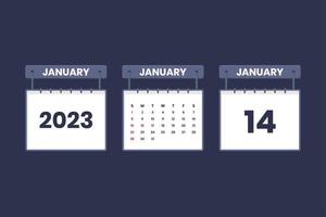 14 de enero de 2023 icono de calendario para horario, cita, concepto de fecha importante vector