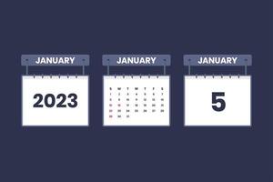 5 de enero de 2023 icono de calendario para horario, cita, concepto de fecha importante vector