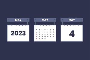 4 de mayo de 2023 icono de calendario para horario, cita, concepto de fecha importante vector