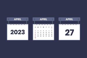 27 de abril de 2023 icono de calendario para horario, cita, concepto de fecha importante vector