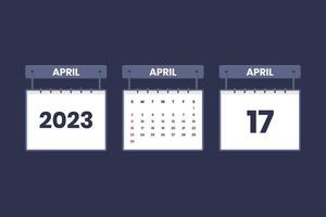 17 de abril de 2023 icono de calendario para horario, cita, concepto de fecha importante vector