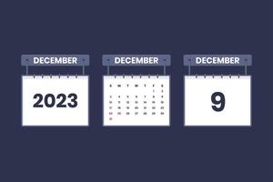 9 December 2023 calendar icon for schedule, appointment, important date concept vector