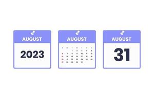 August calendar design. August 31 2023 calendar icon for schedule, appointment, important date concept vector