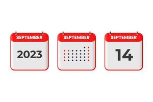 September 14 calendar design icon. 2023 calendar schedule, appointment, important date concept vector