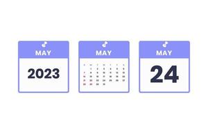 diseño de calendario de mayo. 24 de mayo de 2023 icono de calendario para horario, cita, concepto de fecha importante vector