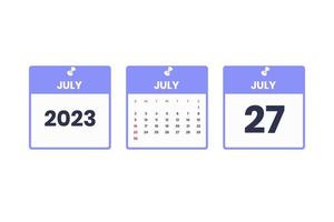 July calendar design. July 27 2023 calendar icon for schedule, appointment, important date concept vector