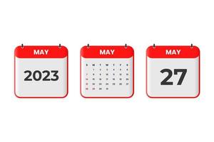 diseño de calendario de mayo de 2023. 27 de mayo de 2023 icono de calendario para horario, cita, concepto de fecha importante vector