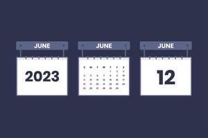 12 de junio de 2023 icono de calendario para horario, cita, concepto de fecha importante vector