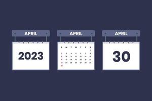 30 de abril de 2023 icono de calendario para horario, cita, concepto de fecha importante vector