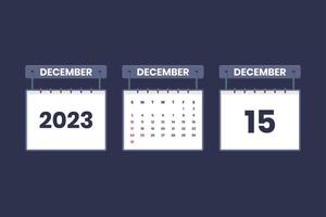 15 de diciembre de 2023 icono de calendario para horario, cita, concepto de fecha importante vector